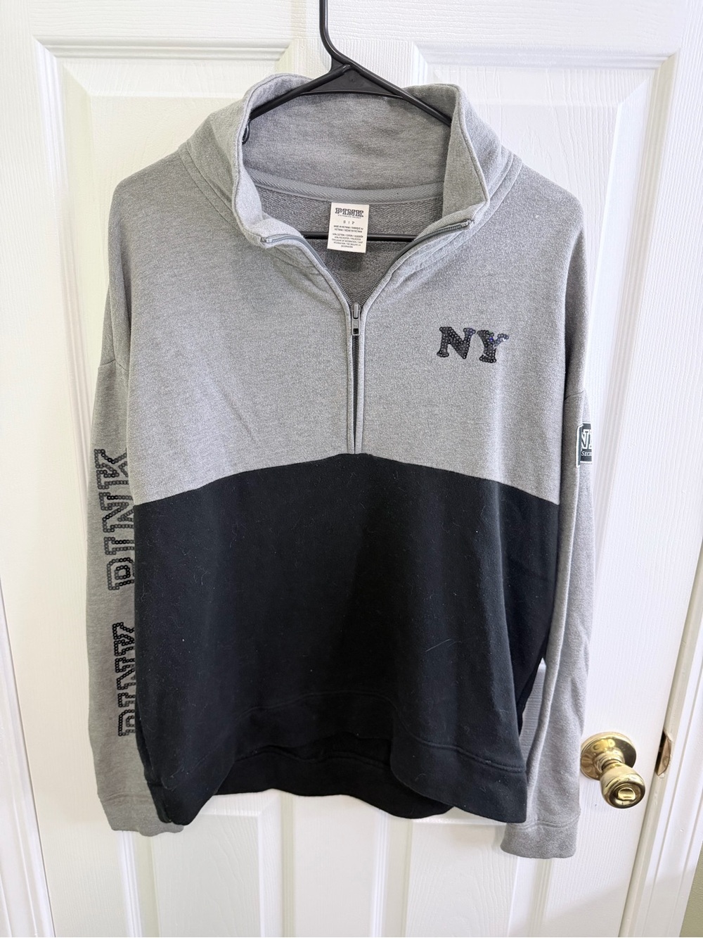 PINK Victoria's Secret Gray and Black Half-Zip NY Pullover